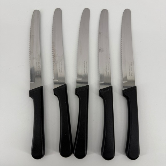 Tramontina Other - Tramontina Serrated Steak Knives Set of 5 Black Handle 9" Stainless Inox Brazil